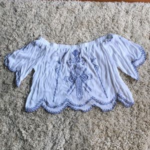 Blue and White Off-the-Shoulder Top